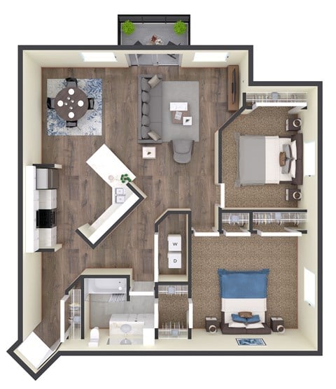 Floor plan for 2 beds, 1 bath, 1145 sqft
